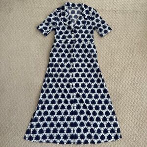 Tucker Silk Button-Front Collared Maxi Shirtdress Floral/Geometric M Summer